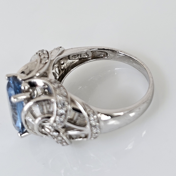 Victoria Wieck London Blue Topaz & Diamond Simulant Sterling Silver Ring Sz 8 - Picture 3 of 11